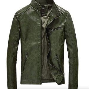 Mens Green Faux Leather Jacket NEW